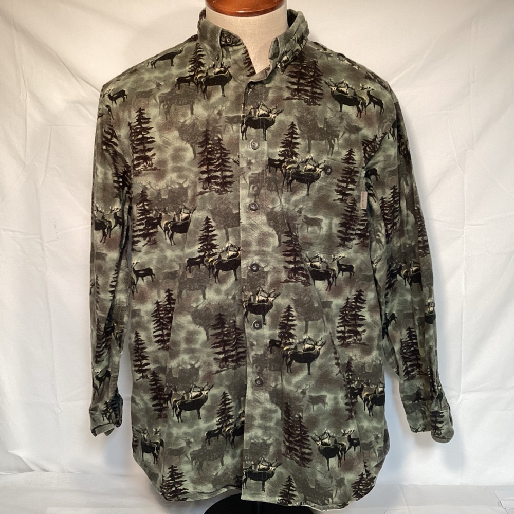 Woolrich Vintage Olive green Whitetail Deer Elk Print Flannel Shirt Men’s Large